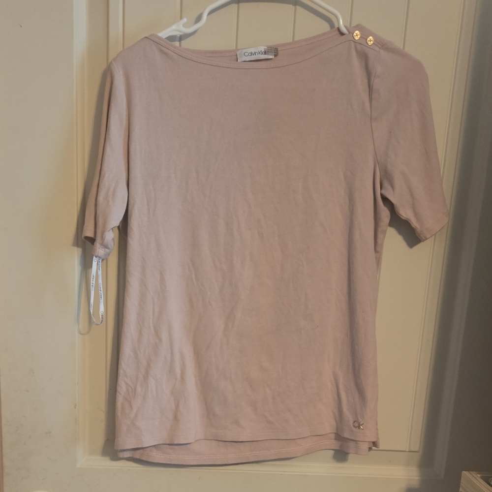 Calvin Klein‎ Blush Pink Short Sleeve Top Button Front Detail Women's S